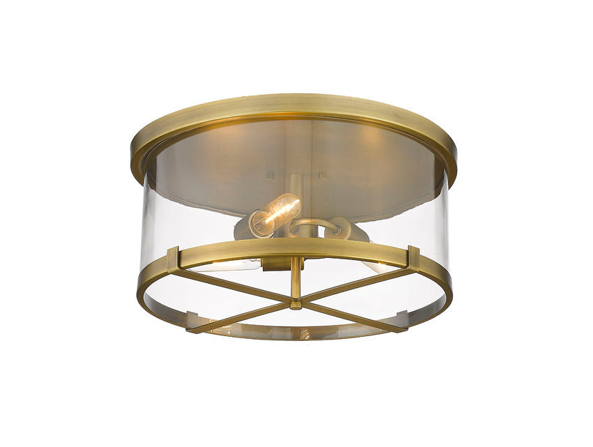 Z-Lite Callista 17" 3-Light Rubbed Brass Flush Mount Lighting With Clear Glass Shade