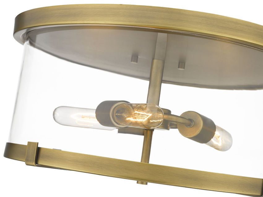 Z-Lite Callista 17" 3-Light Rubbed Brass Flush Mount Lighting With Clear Glass Shade