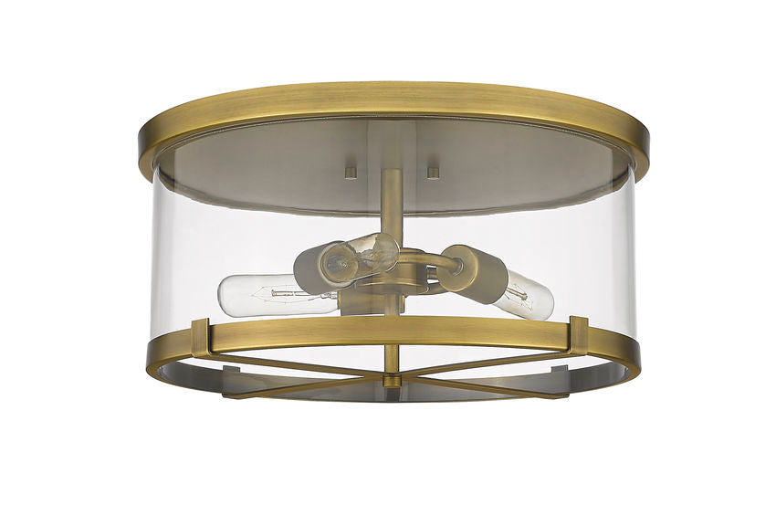 Z-Lite Callista 17" 3-Light Rubbed Brass Flush Mount Lighting With Clear Glass Shade