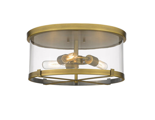 Z-Lite Callista 17" 3-Light Rubbed Brass Flush Mount Lighting With Clear Glass Shade