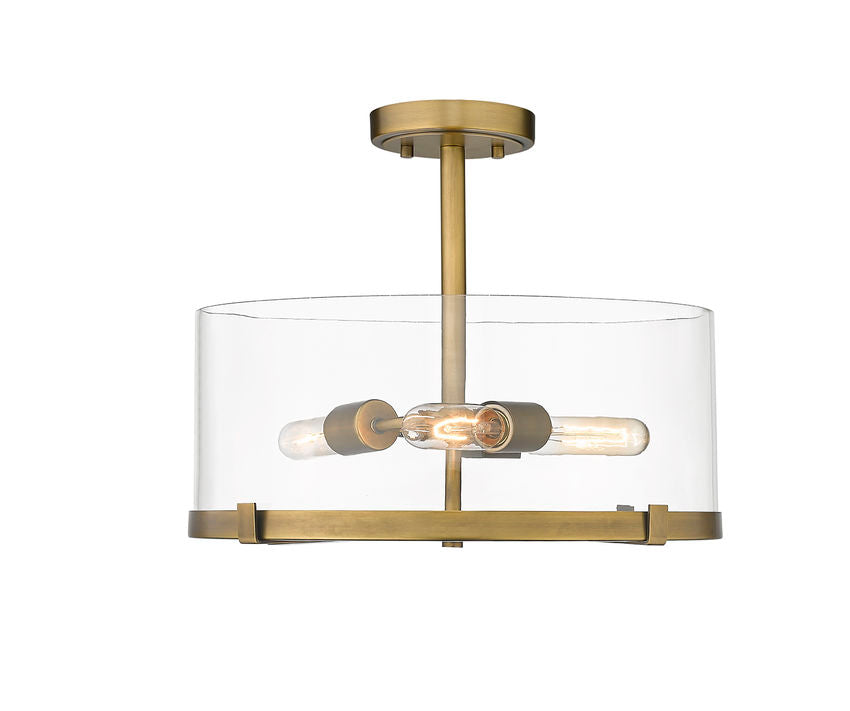 Z-Lite Callista 17" 3-Light Rubbed Brass Semi Flush Mount With Clear Glass Shade