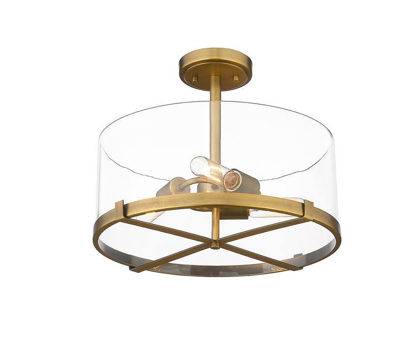 Z-Lite Callista 17" 3-Light Rubbed Brass Semi Flush Mount With Clear Glass Shade