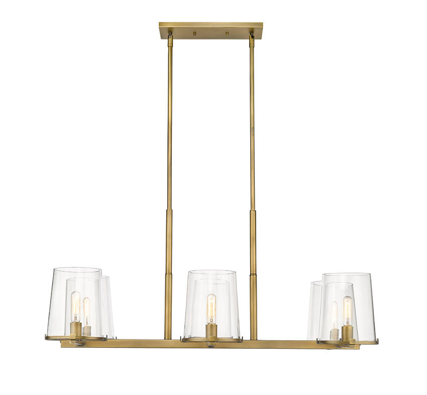 Z-Lite Callista 22" 6-Light Rubbed Brass Island Light With Clear Glass Shade