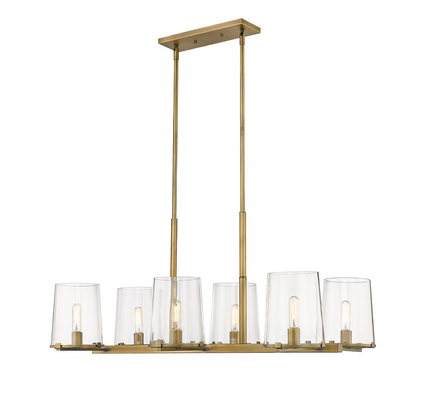 Z-Lite Callista 22" 6-Light Rubbed Brass Island Light With Clear Glass Shade