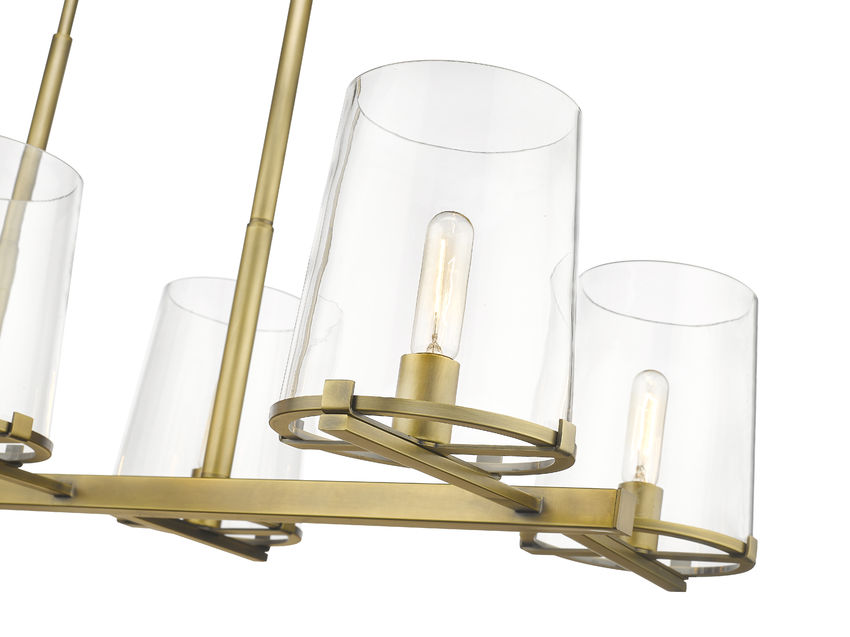 Z-Lite Callista 22" 6-Light Rubbed Brass Island Light With Clear Glass Shade