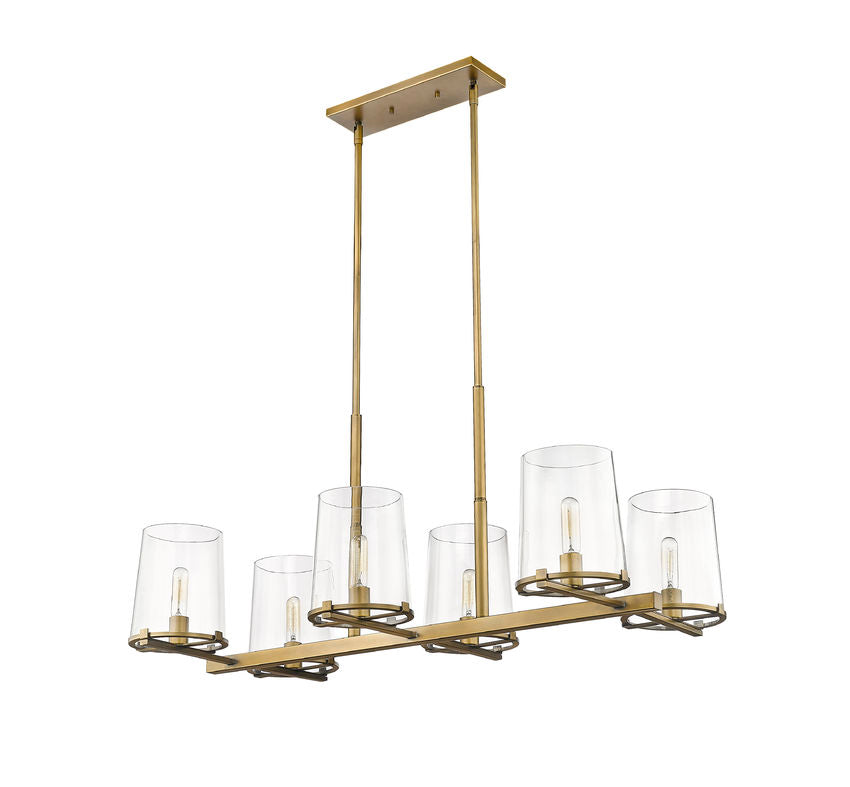 Z-Lite Callista 22" 6-Light Rubbed Brass Island Light With Clear Glass Shade