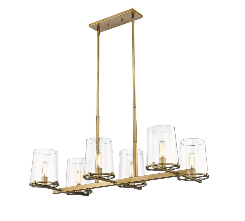 Z-Lite Callista 22" 6-Light Rubbed Brass Island Light With Clear Glass Shade
