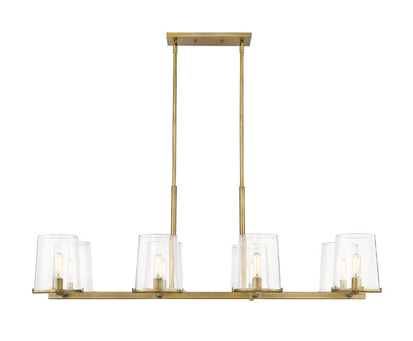 Z-Lite Callista 22" 8-Light Rubbed Brass Island Light With Clear Glass Shade