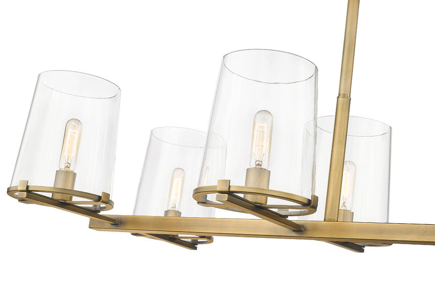 Z-Lite Callista 22" 8-Light Rubbed Brass Island Light With Clear Glass Shade