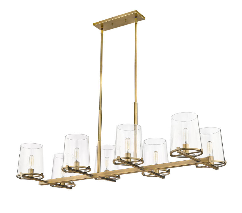 Z-Lite Callista 22" 8-Light Rubbed Brass Island Light With Clear Glass Shade