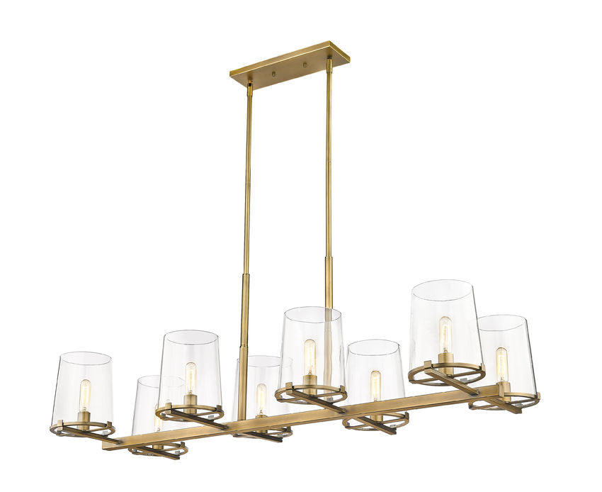 Z-Lite Callista 22" 8-Light Rubbed Brass Island Light With Clear Glass Shade