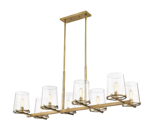 Z-Lite Callista 22" 8-Light Rubbed Brass Island Light With Clear Glass Shade