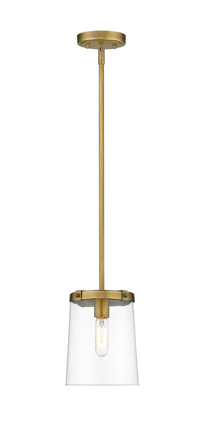 Z-Lite Callista 8" 1-Light Rubbed Brass Mini Pendant Light With Clear Glass Shade