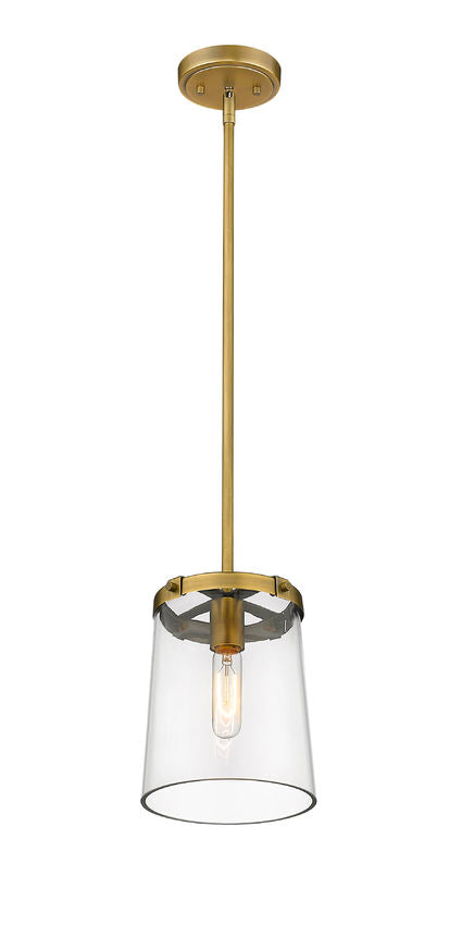 Z-Lite Callista 8" 1-Light Rubbed Brass Mini Pendant Light With Clear Glass Shade