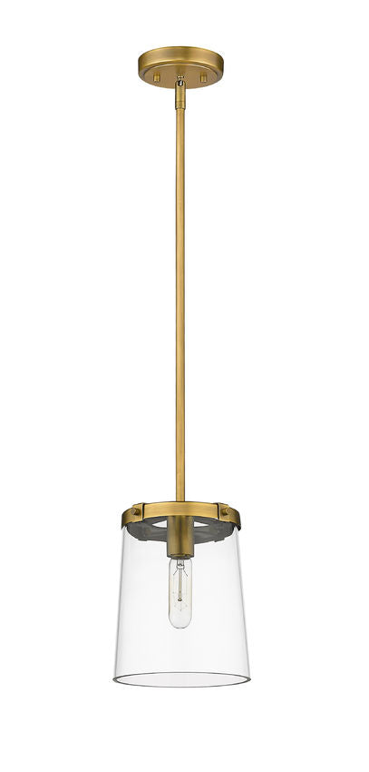 Z-Lite Callista 8" 1-Light Rubbed Brass Mini Pendant Light With Clear Glass Shade