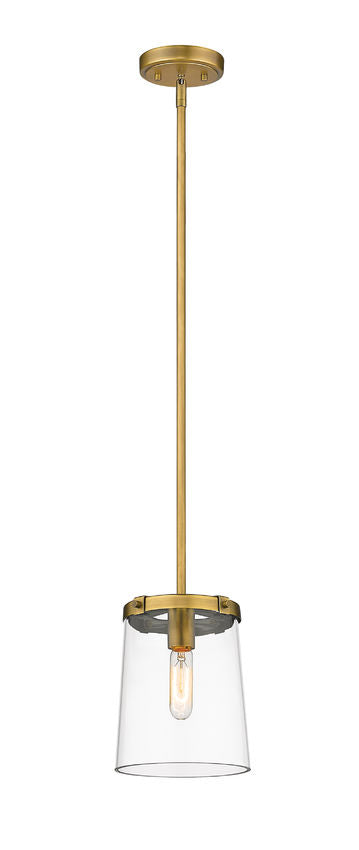Z-Lite Callista 8" 1-Light Rubbed Brass Mini Pendant Light With Clear Glass Shade