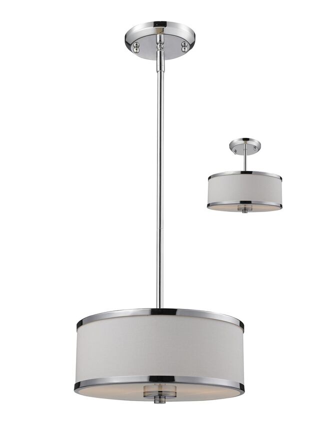 Z-Lite Cameo 12" 2-Light Chrome Pendant Light With White Linen Fabric Shade