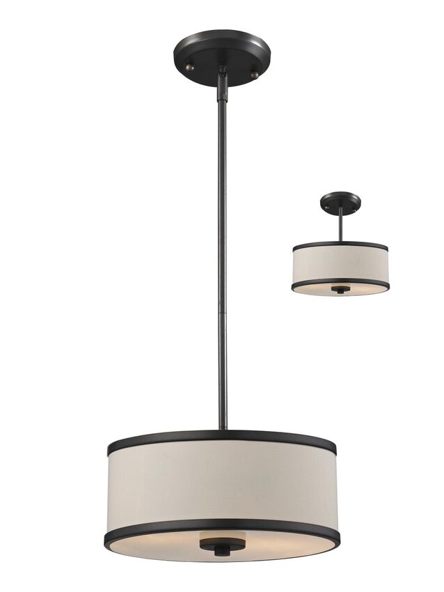 Z-Lite Cameo 12" 2-Light Factory Bronze Pendant Light With Crème Linen Fabric Shade