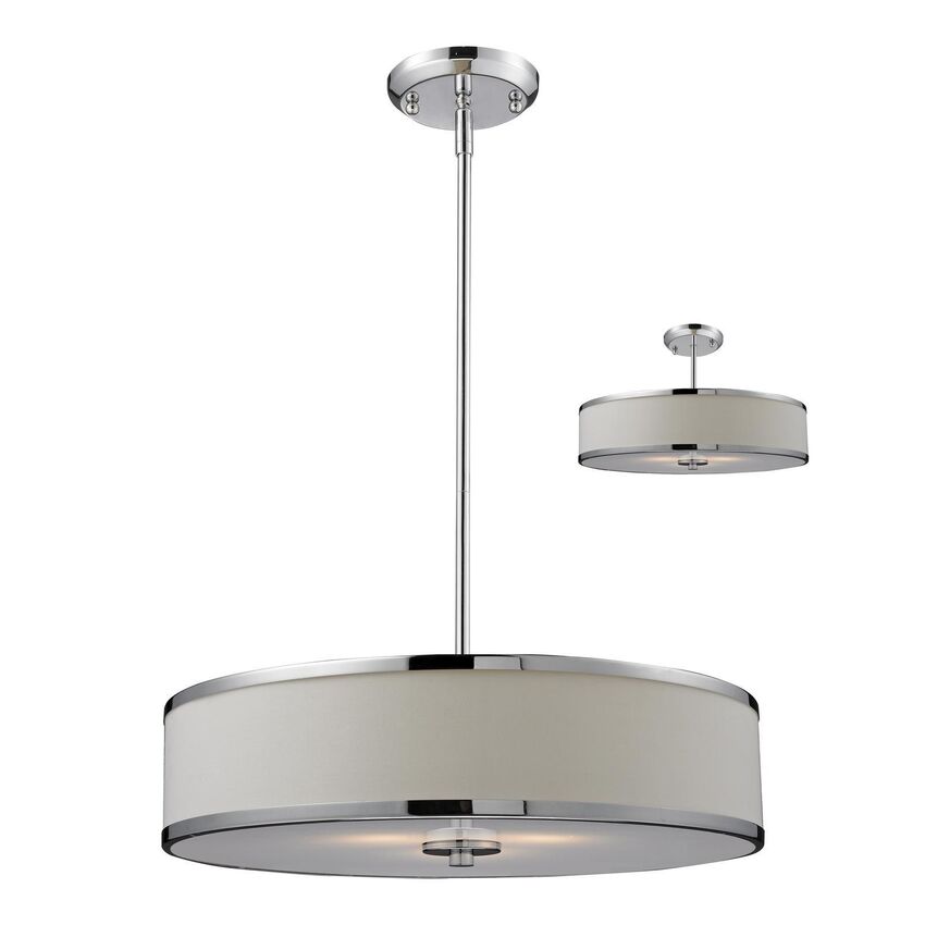 Z-Lite Cameo 20" 3-Light Chrome Pendant Light With White Linen Fabric Shade