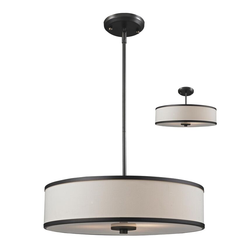 Z-Lite Cameo 20" 3-Light Factory Bronze Pendant Light With Crème Linen Fabric Shade
