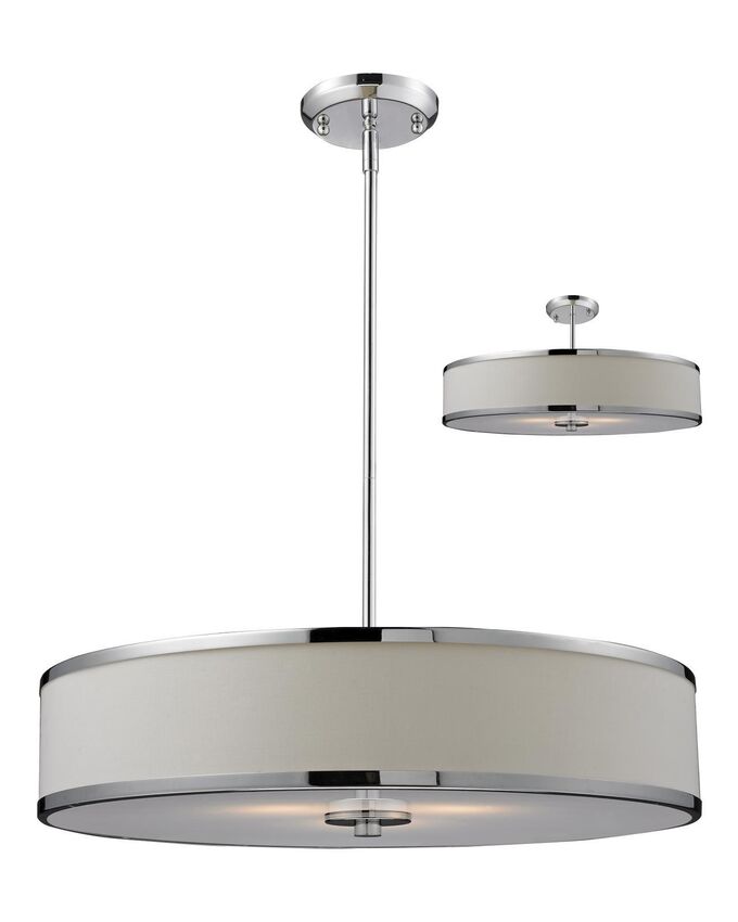 Z-Lite Cameo 24" 3-Light Chrome Pendant Light With White Linen Fabric Shade