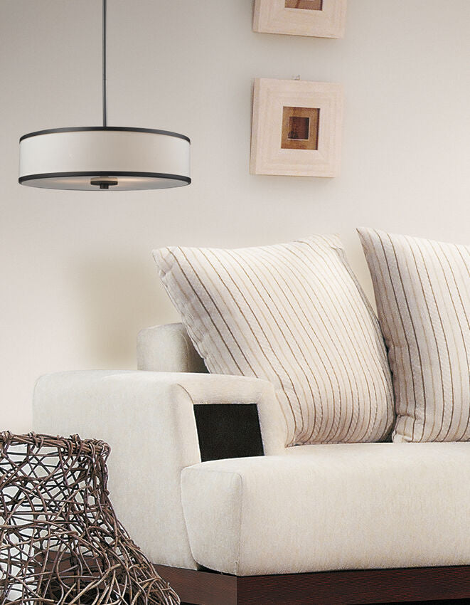 Z-Lite Cameo 24" 3-Light Factory Bronze Pendant Light With Crème Linen Fabric Shade