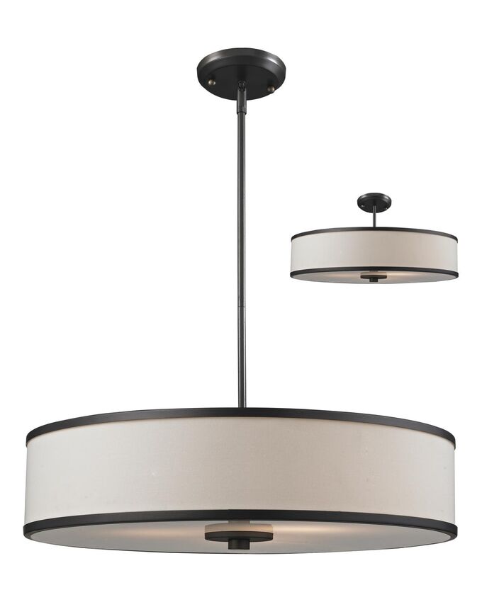 Z-Lite Cameo 24" 3-Light Factory Bronze Pendant Light With Crème Linen Fabric Shade