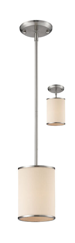 Z-Lite Cameo 6" 1-Light Brushed Nickel Pendant Light With White Linen Fabric Shade