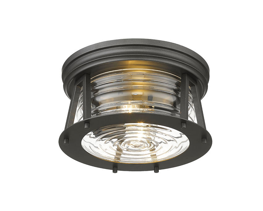 Z-Lite Cape Harbor 12" 2-Light Bronze Flush Mount Lighting With Clear Glass Shade