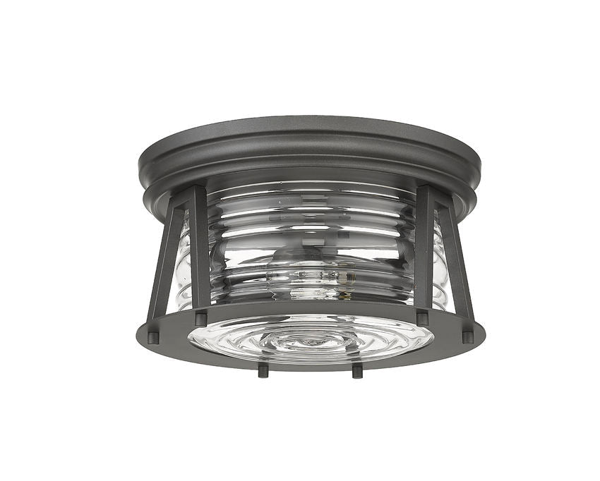 Z-Lite Cape Harbor 12" 2-Light Bronze Flush Mount Lighting With Clear Glass Shade