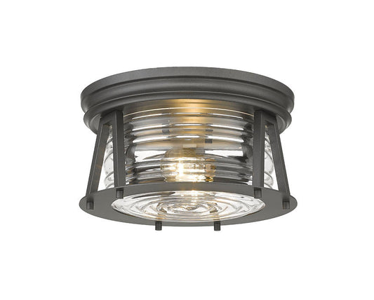 Z-Lite Cape Harbor 12" 2-Light Bronze Flush Mount Lighting With Clear Glass Shade