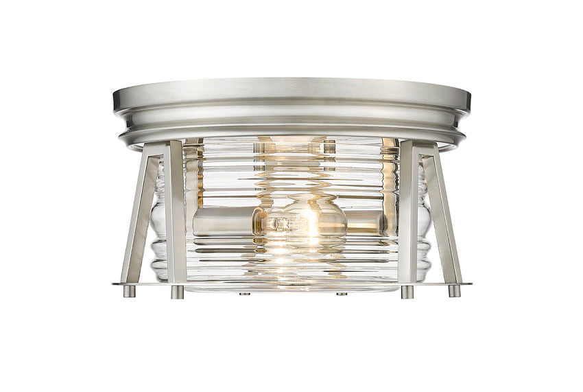 Z-Lite Cape Harbor 12" 2-Light Brushed Nickel Flush Mount Lighting With Clear Glass Shade