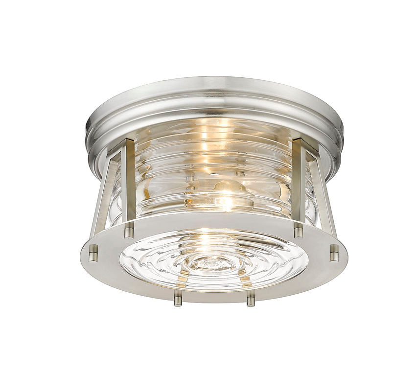 Z-Lite Cape Harbor 12" 2-Light Brushed Nickel Flush Mount Lighting With Clear Glass Shade