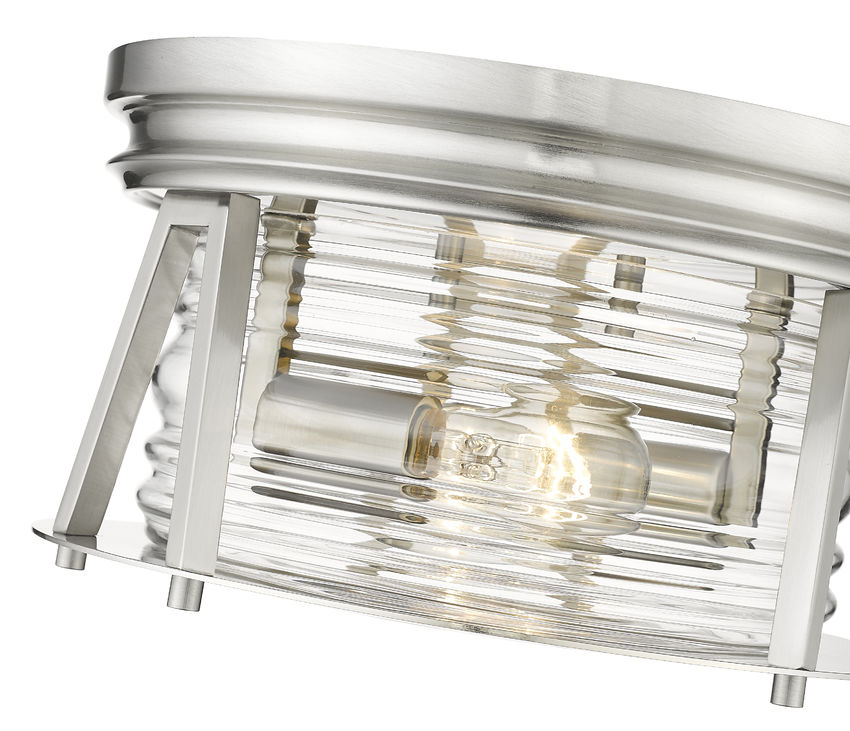 Z-Lite Cape Harbor 12" 2-Light Brushed Nickel Flush Mount Lighting With Clear Glass Shade