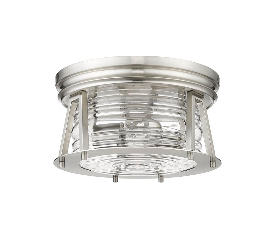 Z-Lite Cape Harbor 12" 2-Light Brushed Nickel Flush Mount Lighting With Clear Glass Shade