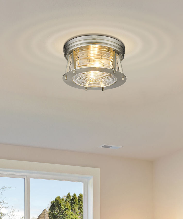 Z-Lite Cape Harbor 12" 2-Light Brushed Nickel Flush Mount Lighting With Clear Glass Shade