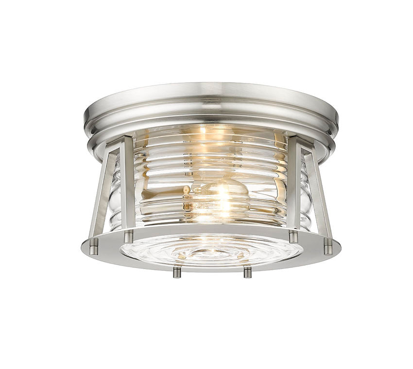 Z-Lite Cape Harbor 12" 2-Light Brushed Nickel Flush Mount Lighting With Clear Glass Shade