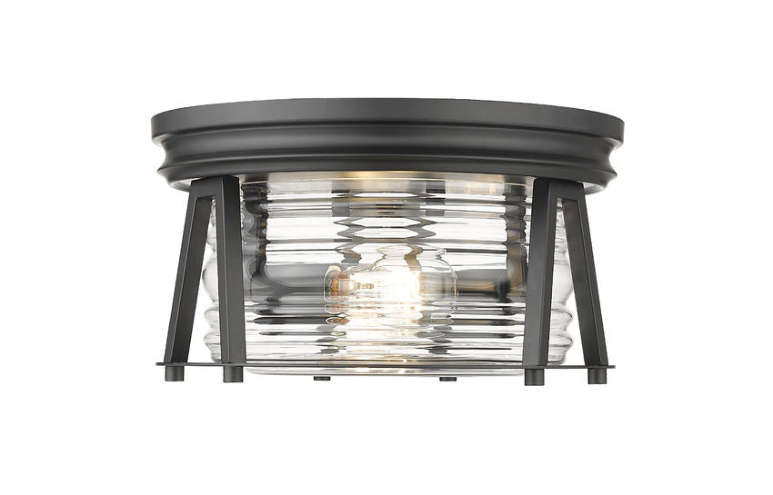 Z-Lite Cape Harbor 12" 2-Light Matte Black Flush Mount Lighting With Clear Glass Shade