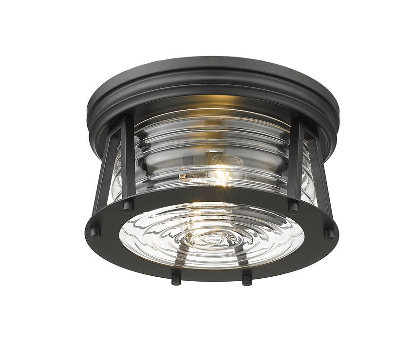 Z-Lite Cape Harbor 12" 2-Light Matte Black Flush Mount Lighting With Clear Glass Shade