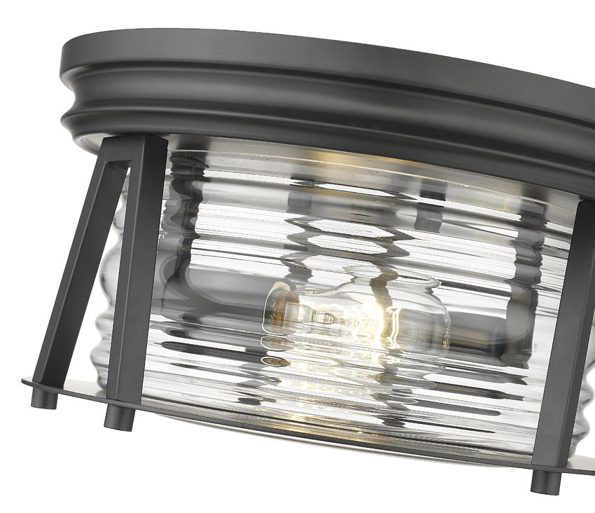 Z-Lite Cape Harbor 12" 2-Light Matte Black Flush Mount Lighting With Clear Glass Shade