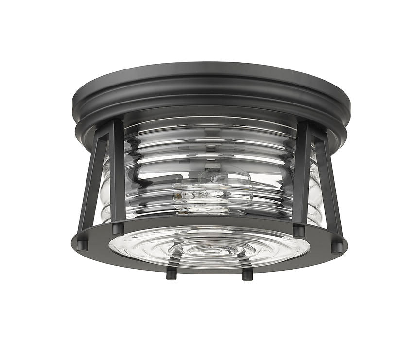 Z-Lite Cape Harbor 12" 2-Light Matte Black Flush Mount Lighting With Clear Glass Shade