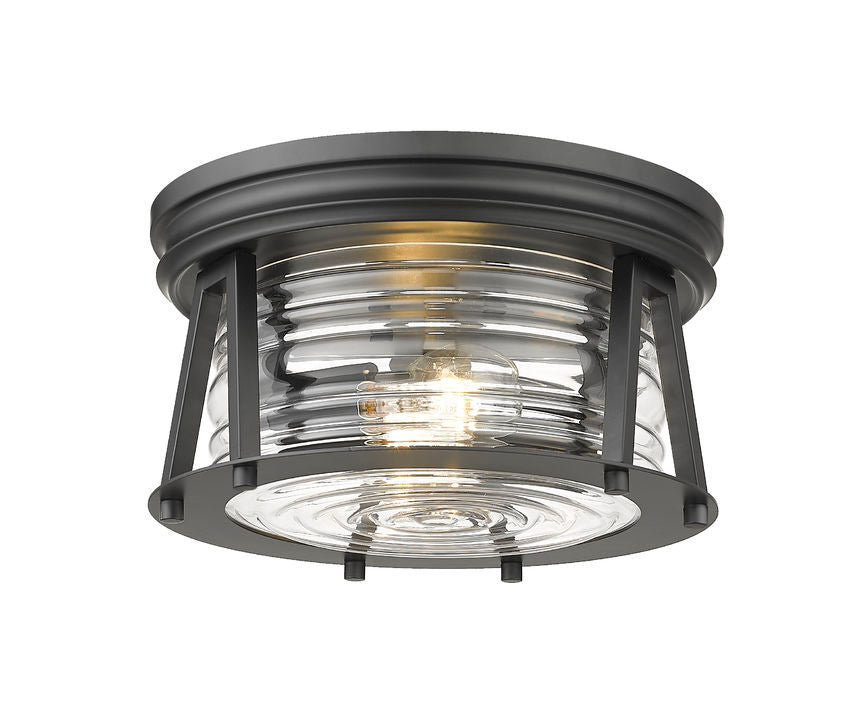 Z-Lite Cape Harbor 12" 2-Light Matte Black Flush Mount Lighting With Clear Glass Shade