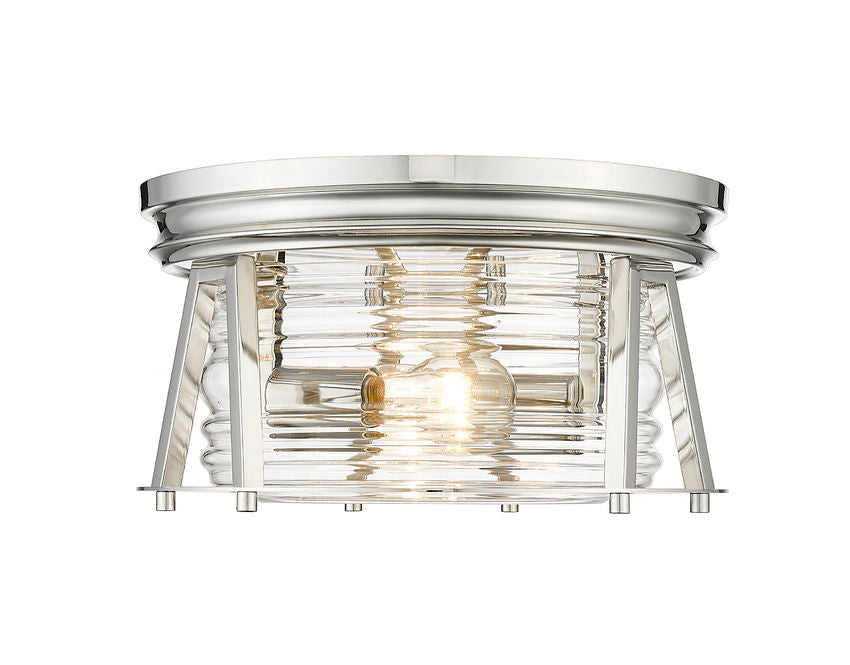 Z-Lite Cape Harbor 12" 2-Light Polished Nickel Flush Mount Lighting With Clear Glass Shade