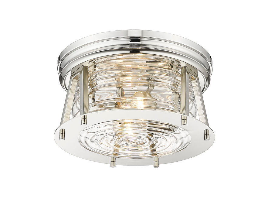 Z-Lite Cape Harbor 12" 2-Light Polished Nickel Flush Mount Lighting With Clear Glass Shade