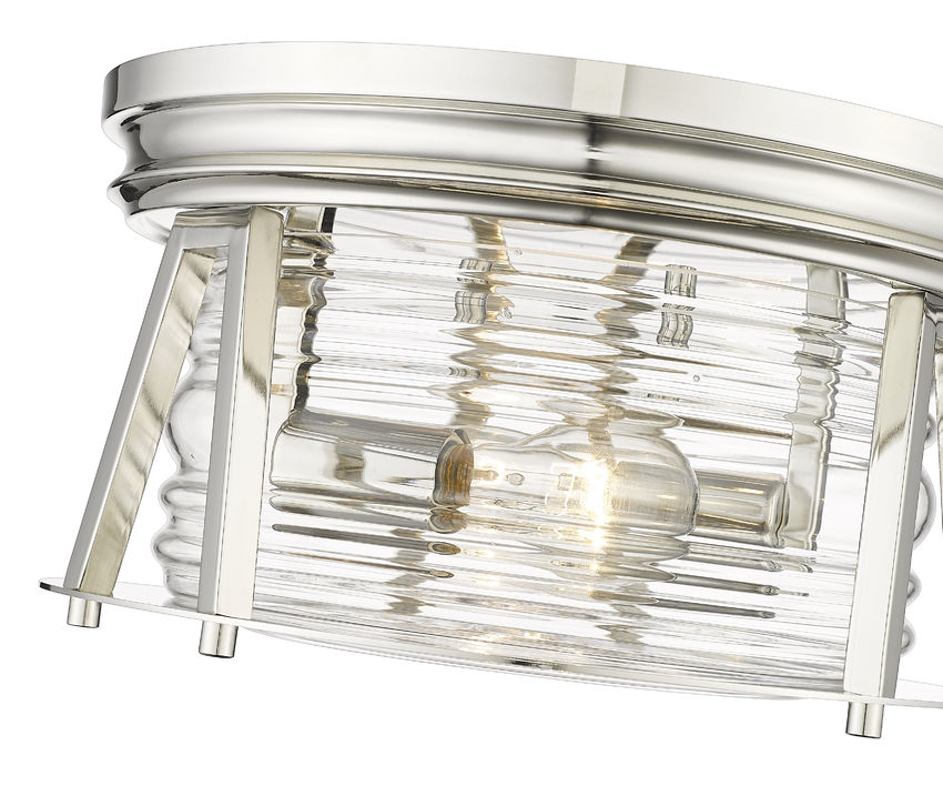 Z-Lite Cape Harbor 12" 2-Light Polished Nickel Flush Mount Lighting With Clear Glass Shade