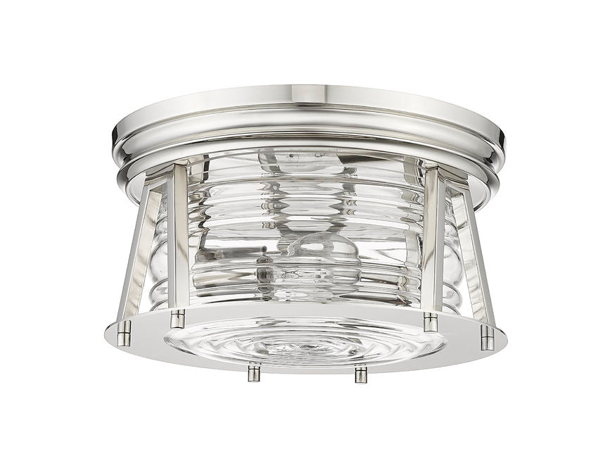 Z-Lite Cape Harbor 12" 2-Light Polished Nickel Flush Mount Lighting With Clear Glass Shade