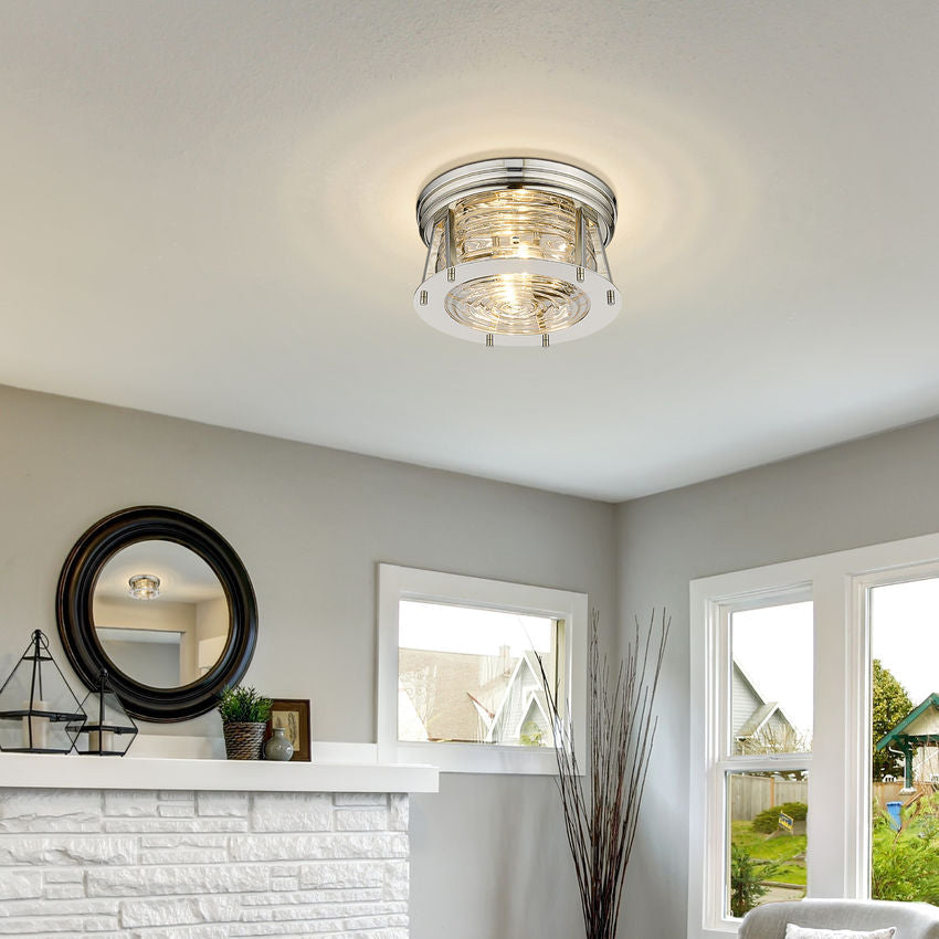 Z-Lite Cape Harbor 12" 2-Light Polished Nickel Flush Mount Lighting With Clear Glass Shade