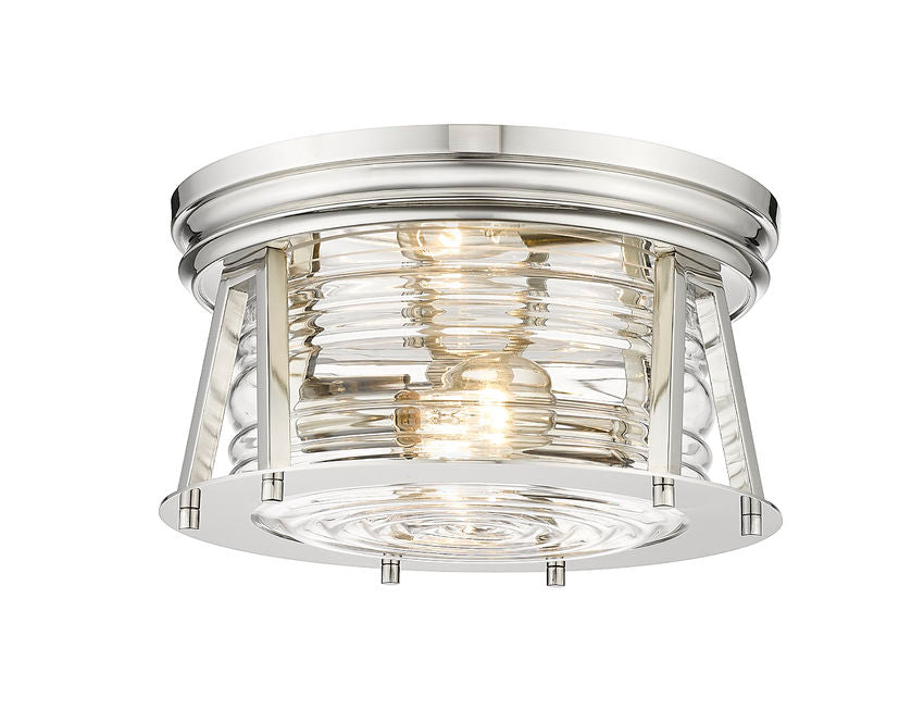 Z-Lite Cape Harbor 12" 2-Light Polished Nickel Flush Mount Lighting With Clear Glass Shade