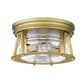 Z-Lite Cape Harbor 12" 2-Light Rubbed Brass Flush Mount Lighting With Clear Glass Shade