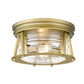 Z-Lite Cape Harbor 12" 2-Light Rubbed Brass Flush Mount Lighting With Clear Glass Shade